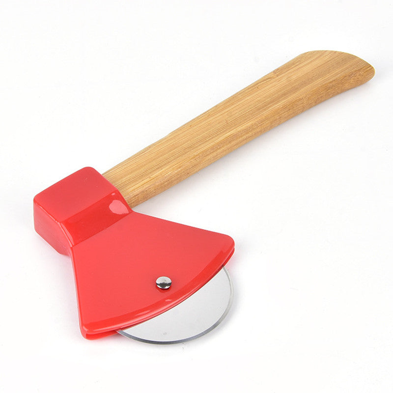 Pizza Cutter with Axe Pizza Cutter round Cake Cutter with Bamboo Handle Pizza Cutter