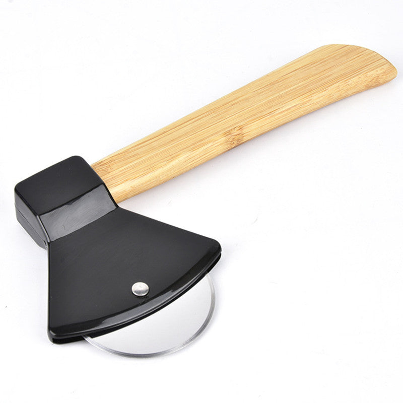 Pizza Cutter with Axe Pizza Cutter round Cake Cutter with Bamboo Handle Pizza Cutter