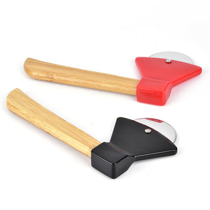 Pizza Cutter with Axe Pizza Cutter round Cake Cutter with Bamboo Handle Pizza Cutter