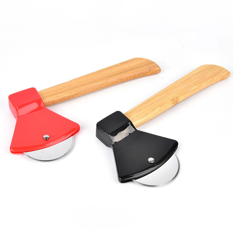 Pizza Cutter with Axe Pizza Cutter round Cake Cutter with Bamboo Handle Pizza Cutter