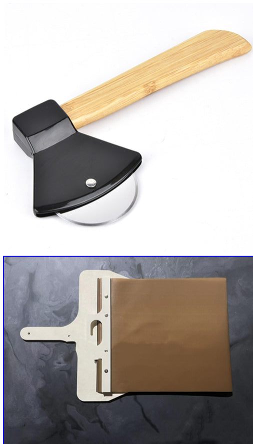 Pizza Cutter with Axe Pizza Cutter round Cake Cutter with Bamboo Handle Pizza Cutter